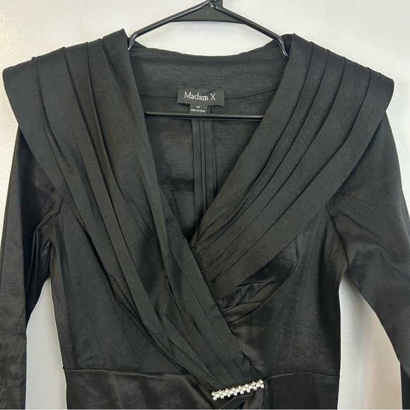 Madame X Black Vintage Pleated Rhinestone Ruched Faux Rap Blouse/Jacket Size M - Picture 2 of 12